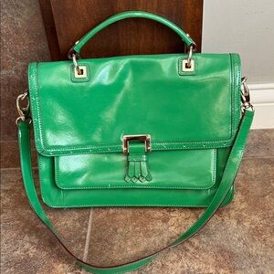 Kelly Green leather Antonio Melani shoulder bag handbag satchel fringe detail